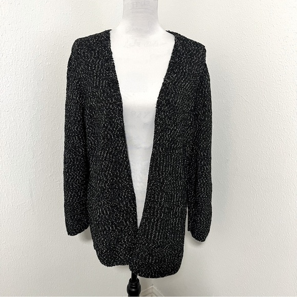 J Jill Open Front Knit Cardigan Sweater Large Black Long Sleeve Warm, Office EUC - Picture 1 of 8